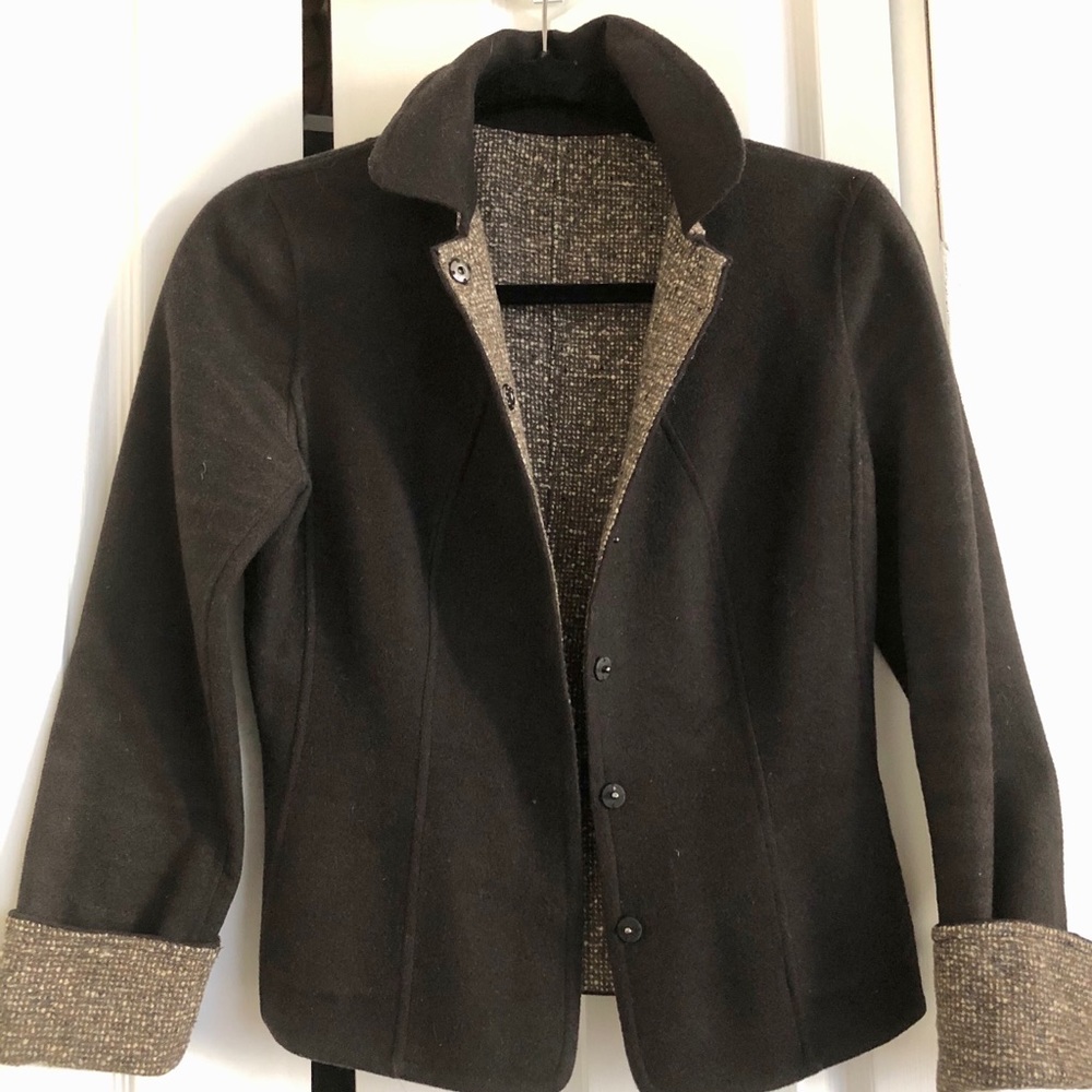 Elie Tahari Reversible Brown Tweed Wool Blazer Small Size 4 - Picture 3 of 8